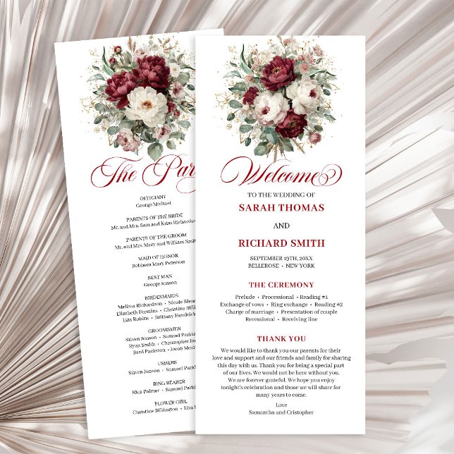 Programa de Boda Floral Glam Burgundy Gold (Glam Blush Burgundy Gold Floral Wedding Program)