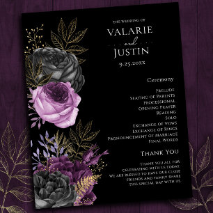 Programa de Boda Floral Gótica Púrpura y Negra