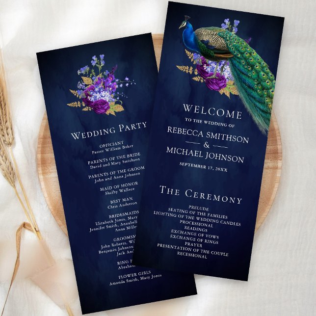 Programa de Boda Floral Índigo de Pavo Real (Subido por el creador)