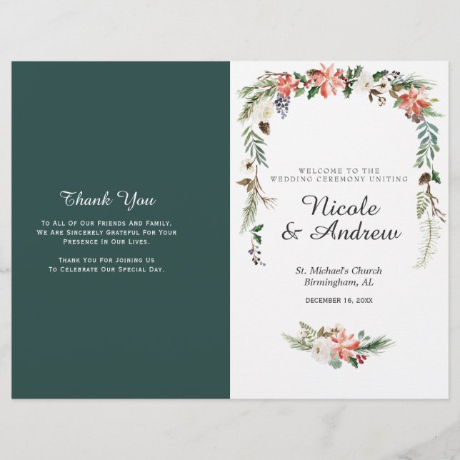 Programa de Boda Floral Invernal Rústico Plegado (Anverso)