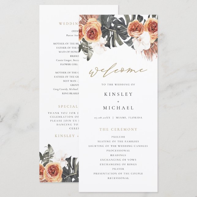 Programa de Boda Floral KINSLEY Boho Terracotta (Anverso / Reverso)