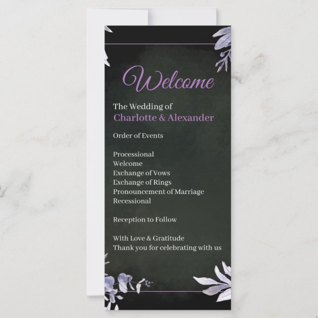 Programa de Boda Floral Lavanda Gótico (Anverso)