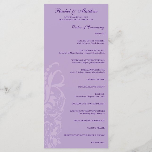 Programa de Boda Floral Lavender (Anverso)