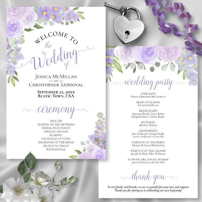 Programa de Boda Floral Lavender Purple Boho (In Situ Front and Back)