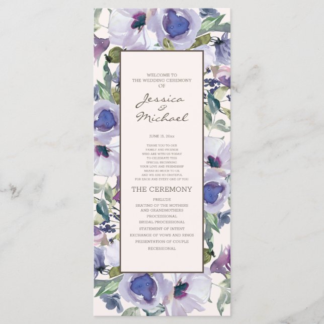 Programa de Boda Floral Lilac Dusty Blue Boho (Anverso)