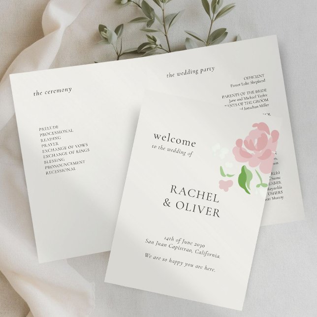 Programa de boda floral marfil | Rosa chic plegado (Subido por el creador)