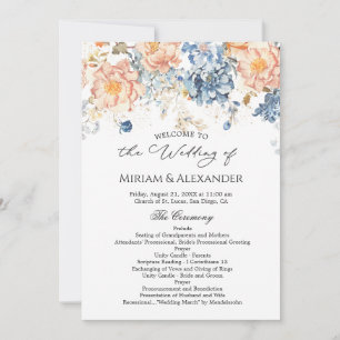 Programa de Boda Floral Melocotón Rubor Azul