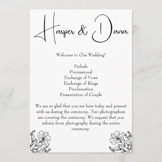 Programa de Boda Floral minimalista (Anverso)