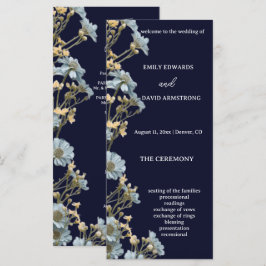 Programa de boda floral moderno azul marino simple