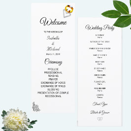 Programa de boda floral moderno en blanco y negro