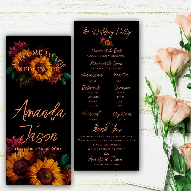 Programa de Boda Floral Naranja quemada en bonito (Pretty Rustic Burnt Orange Floral Wedding Program)
