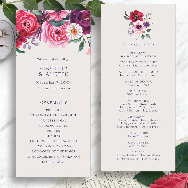 Programa de Boda Floral Negrita (Bold Floral Watercolor Wedding Program by Painted Paperie
)