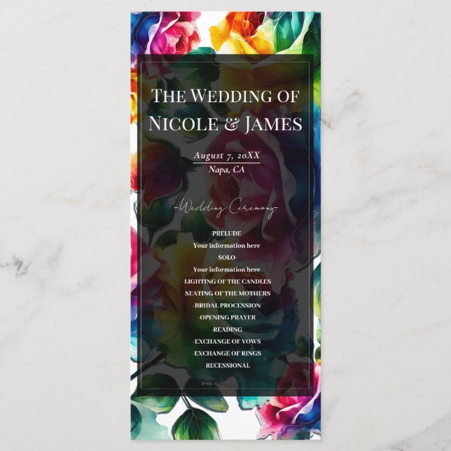 Programa de Boda Floral Negro y Blanco Rosas Arcoí (Anverso)