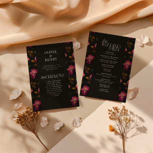 Programa de Boda Floral Oscuro Elegante Burgundy