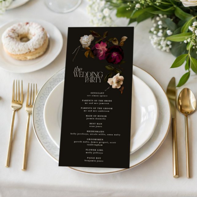 Programa de Boda Floral Oscuro Elegante Burgundy (Subido por el creador)