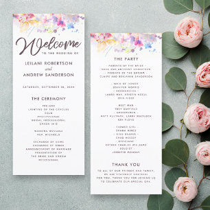 Programa de Boda Floral Pastel de Acuarela