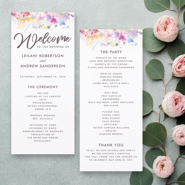 Programa de Boda Floral Pastel de Acuarela (Subido por el creador)
