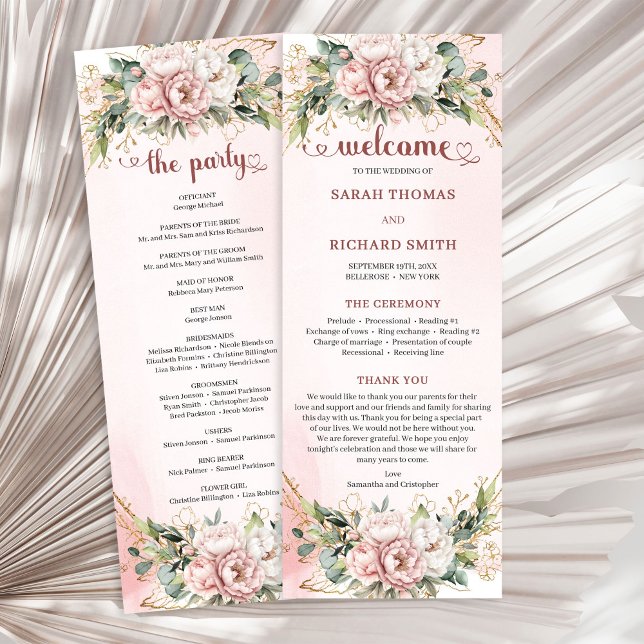 Programa de Boda Floral Polvo Rosa Eucalipto Chic (Chic Dusty Pink Floral Eucalyptus Wedding Program)