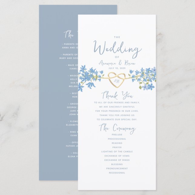 Programa de Boda Floral Polvoriento Azul (Anverso / Reverso)
