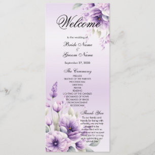Programa de Boda Floral Púrpura de Acuarela