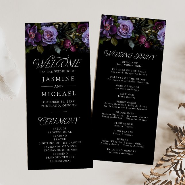 Programa de Boda Floral Púrpura Gótico Malhumorado (Subido por el creador)