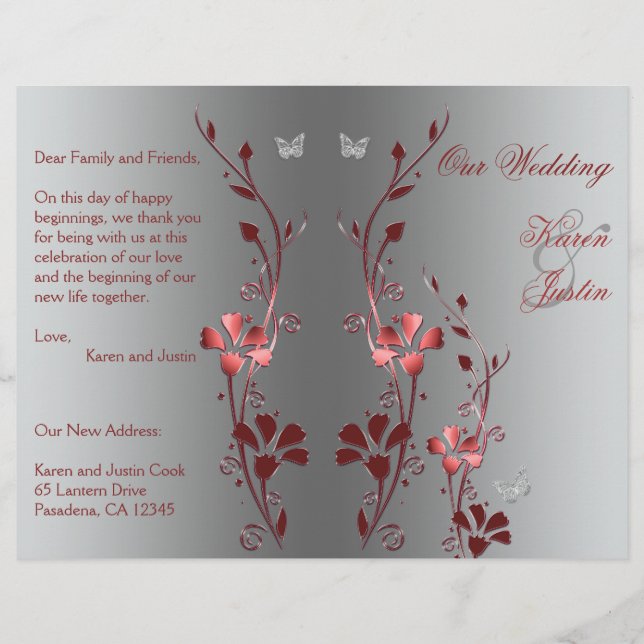 Programa de Boda Floral Roja y Plata (Anverso)