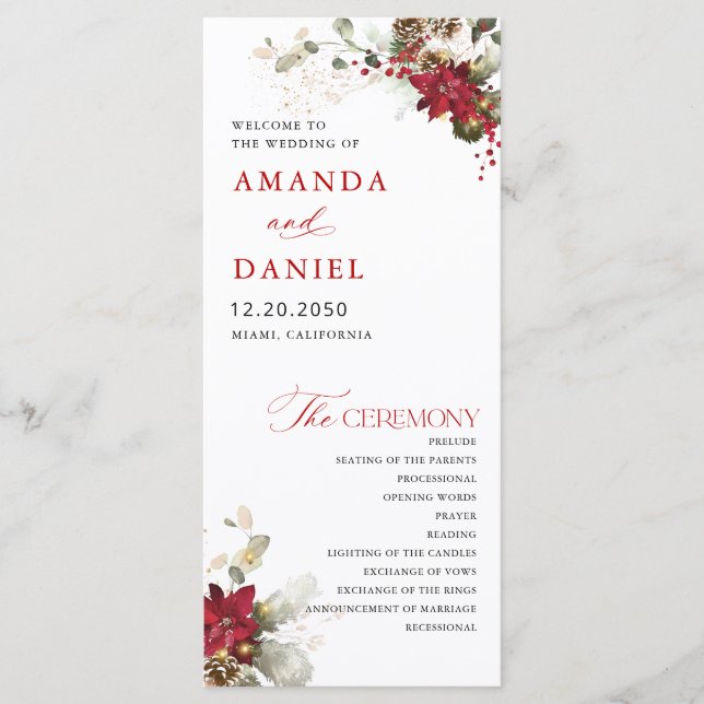 Programa de Boda Floral Rojo de Navidad (Anverso)