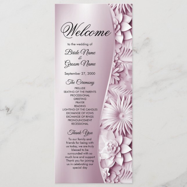 Programa de Boda Floral Rosa (Anverso)