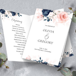 Programa de Boda Floral Rosa Beige y Azul Marino