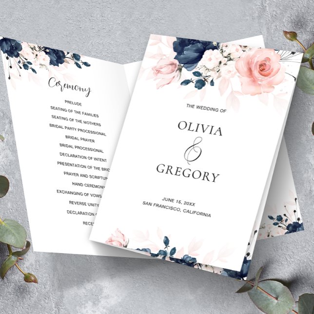 Programa de Boda Floral Rosa Beige y Azul Marino (Subido por el creador)