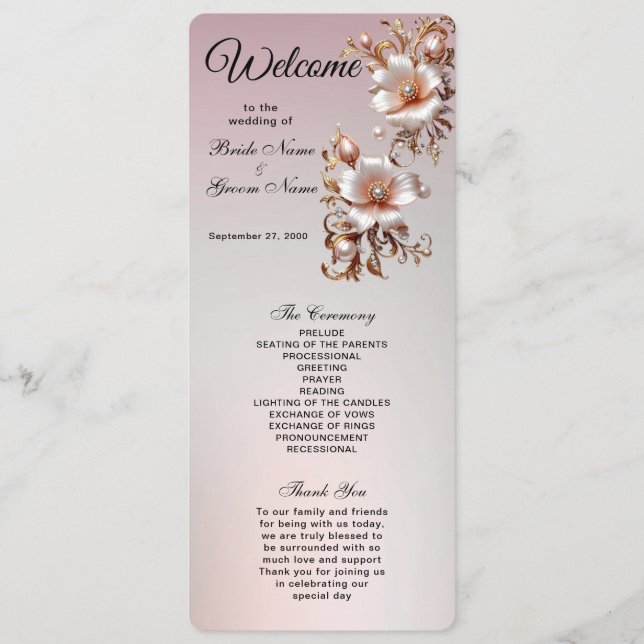 Programa de Boda Floral Rosa Decorativo (Anverso)