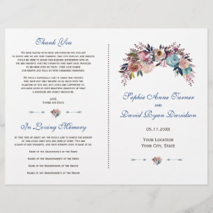 Programa de Boda Floral Rosa Desvaído Azul Polvori