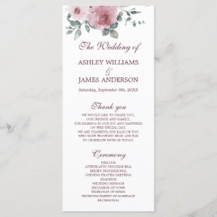 Programa de Boda Floral Rosa Dusty Burgundy