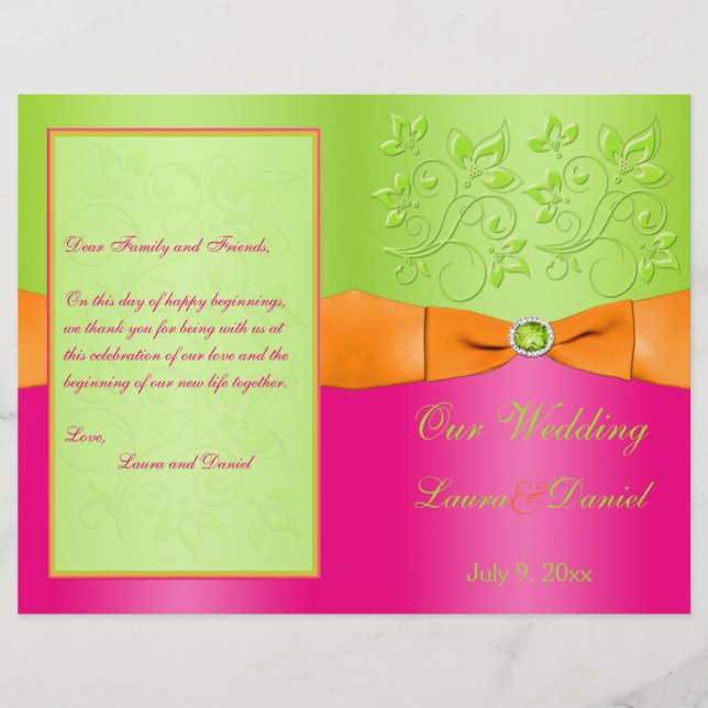 Programa de Boda Floral Rosa, Naranja, Lime (Anverso)