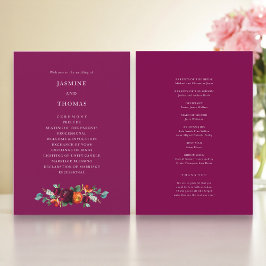 Programa de Boda Floral Rosa Profundo Elegante