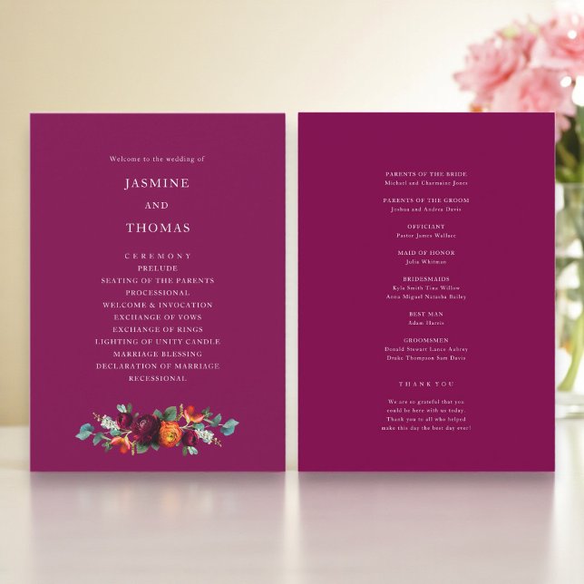 Programa de Boda Floral Rosa Profundo Elegante (Subido por el creador)