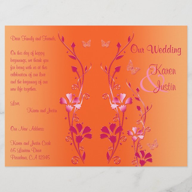 Programa de Boda Floral Rosa y Naranja (Anverso)
