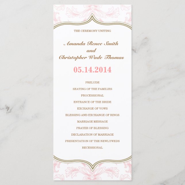 Programa de Boda Floral Rosa y Oro (Anverso)