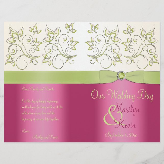 Programa de Boda Floral Rosa y Verde (Anverso)