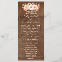 Programa de Boda Floral Rustic Wood Peach