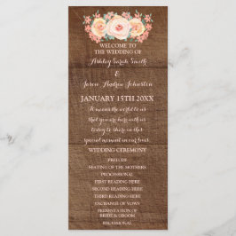 Programa de Boda Floral Rustic Wood Peach