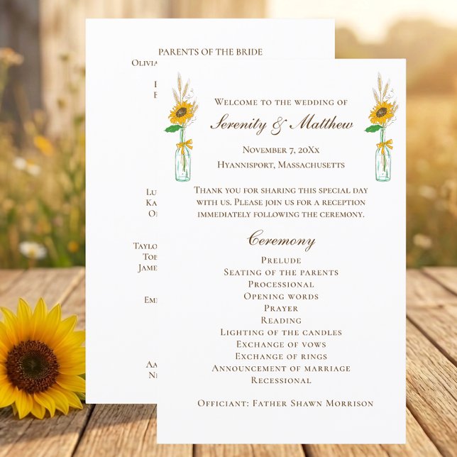 Programa de Boda Floral Rústico de Girasoles Campe (Subido por el creador)