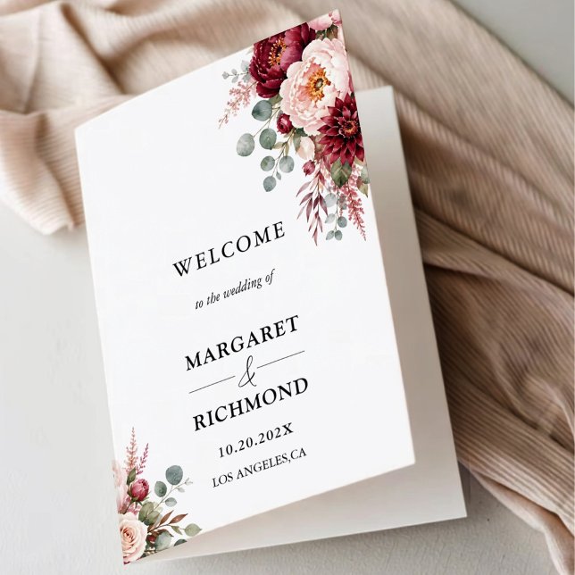 Programa de Boda Floral Rústico Plegado Rosa Borgo (Subido por el creador)