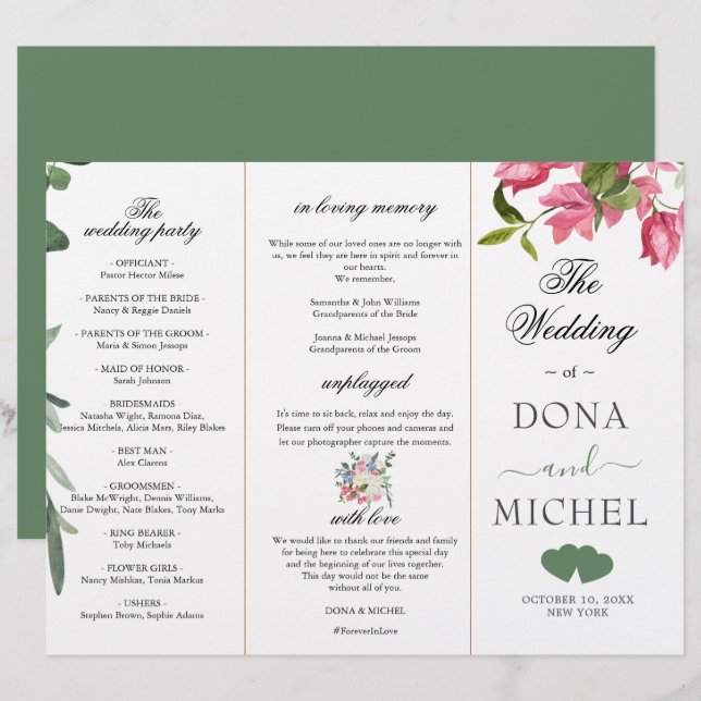 Programa de Boda Floral Silvestre de Agua de Veran (Anverso / Reverso)