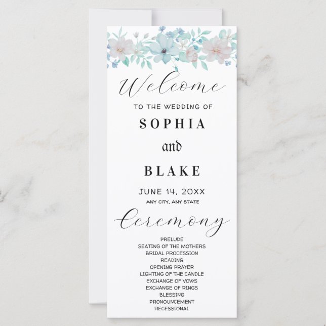 Programa de Boda Floral Simple Amarilla y Verde (Anverso)