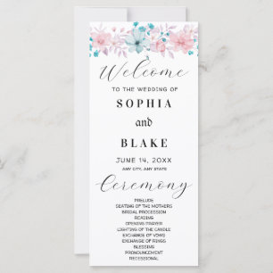 Programa de Boda Floral Simple Rosa y Azul