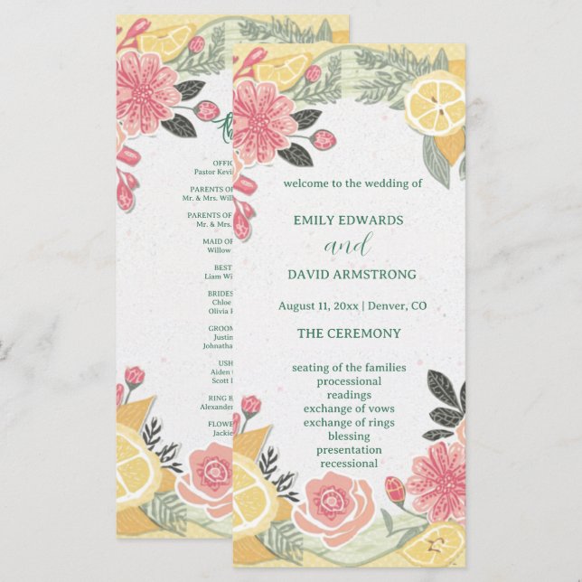 Programa de Boda Floral Simple y Elegante Moderno (Anverso / Reverso)