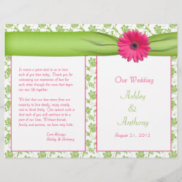 Programa de Boda Floral Verde Pink Gerbera Daisy