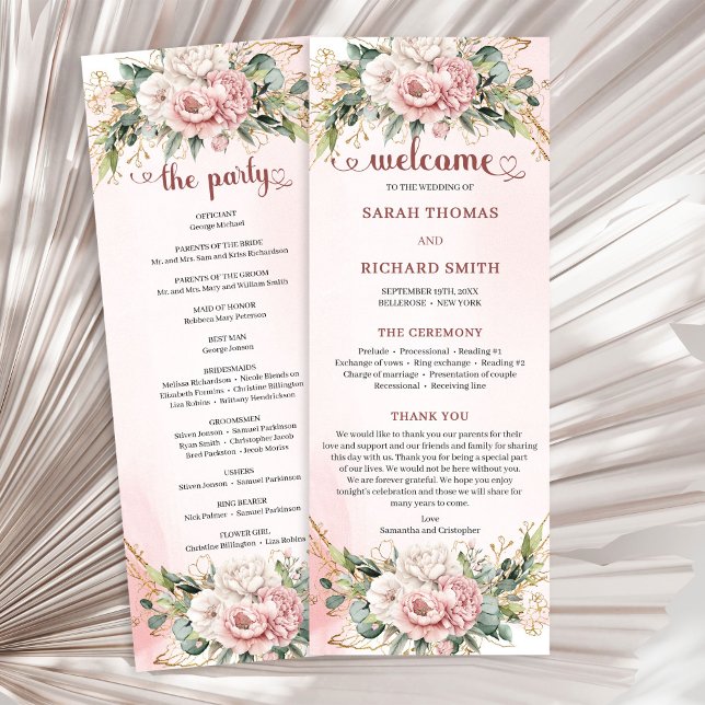 Programa de Boda Floral Verde Refined Blush Rosa (Refined Blush Pink Floral Greenery Wedding Program)