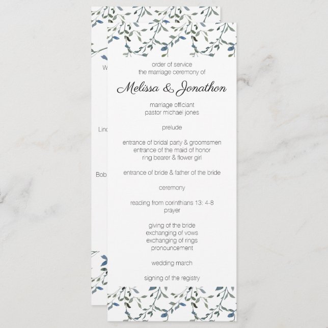 Programa de Boda Floral Verde Sage Silver (Anverso / Reverso)